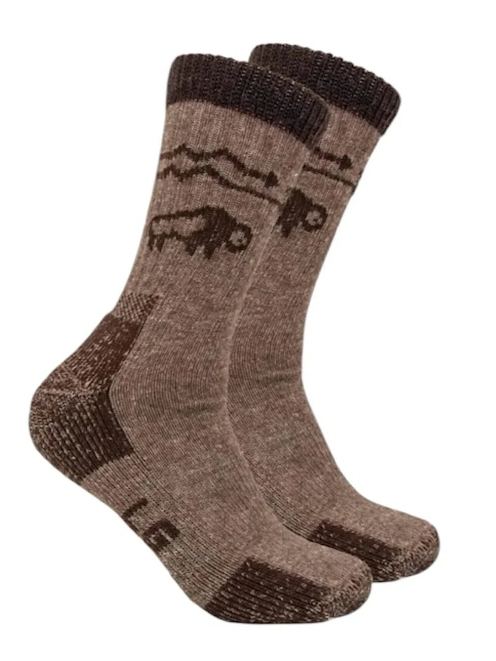 Bison Down Crew Socks, XL, Brown, Warm, Soft, Gift, Hiking